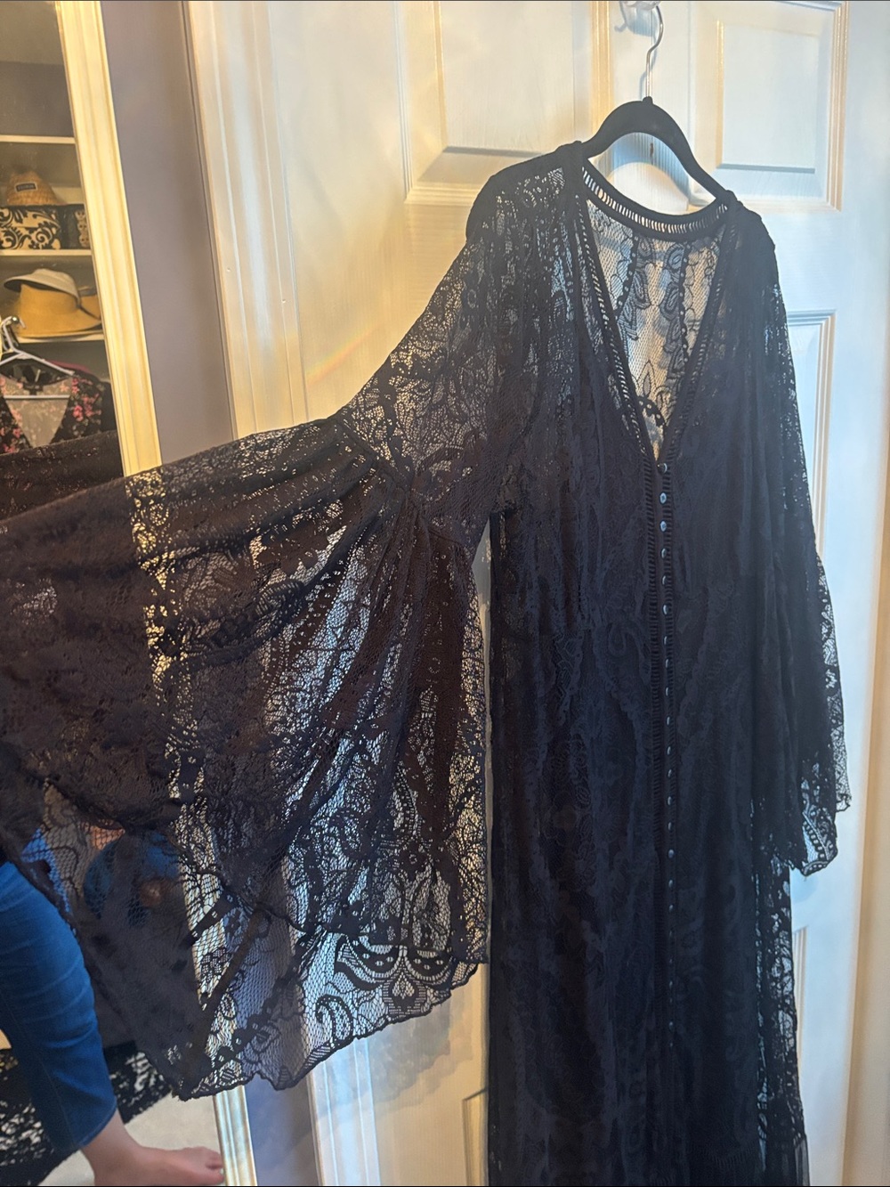 Black Lace Maxi Button-Front Dress - Picture 2 of 4